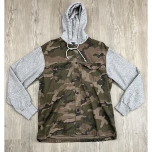 H&M Hooded Button Up Camo And Gray Shacket Men’s Size M